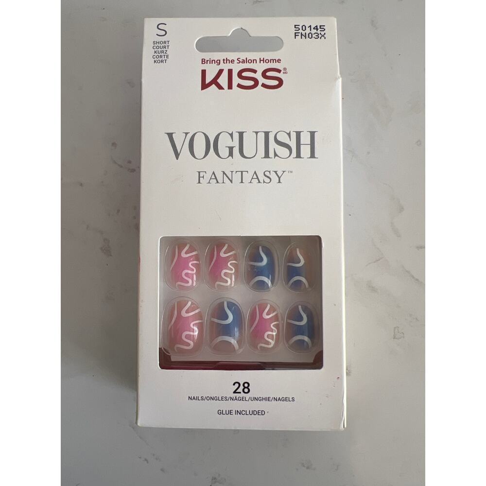 KISS VOGUISH FANTASY SHORT GEL NAILS BLUE PINK WHITE BRAND NEW